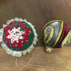 Vintage star quilted  and peacock ornaments